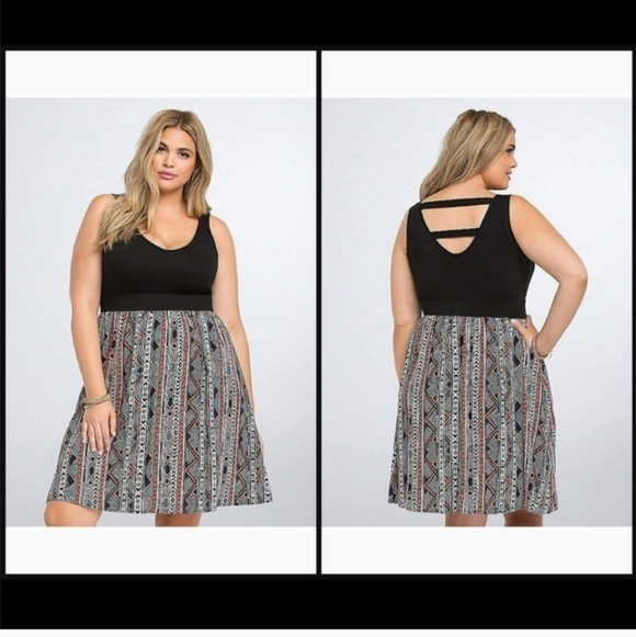 Torrid Aztec Print Ladder Back V-neck Stretch knit to challis Mini Dress 2x - Picture 3 of 14